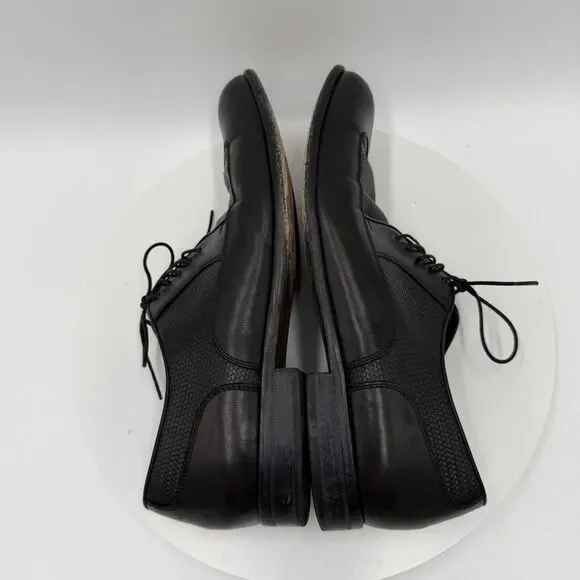 Hugo Boss Men’s 8 Black Leather Derby Wingtip Dress Shoes Woven Panels Lace-Up - Picture 4 of 8